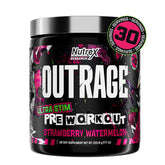 Nutrex Outrage pre-workout bottle with bold packaging signaling high-stim energy