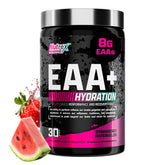 Nutrex Research EAA Hydration bottle pour showing quick mix for post‑workout hydration