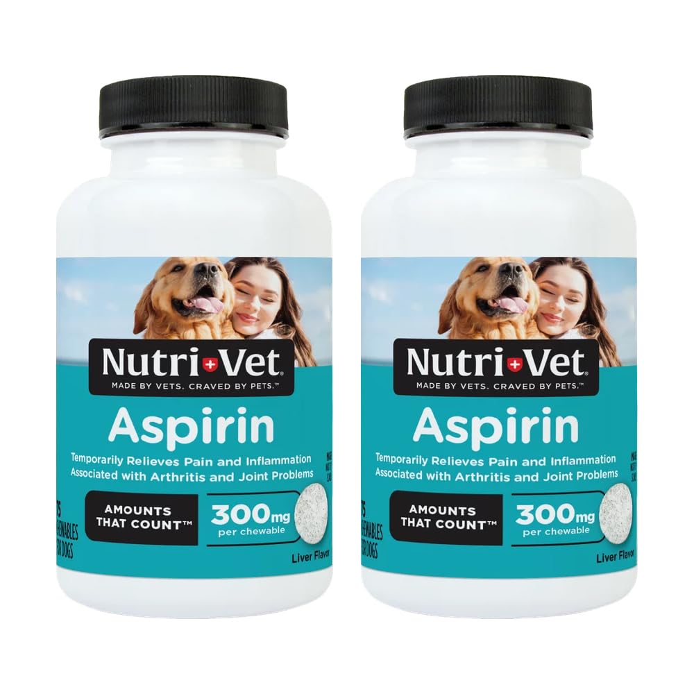 Nutri-Vet Aspirin chews for large dogs bottle label highlights 300 mg for aging joints