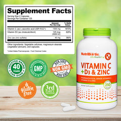NutriBiotic Vitamin C D3 Zinc capsules closeup showing small capsules.
