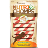NutriChomps 6inch twist chicken chews shown for dogs, delicious and digestible snack