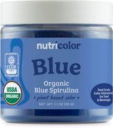Nutricolor blue spirulina packaging shows a natural color source for foods and beverages.
