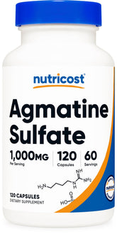 Nutricost Agmatine Sulfate bottle front displaying 1000 mg per serving.