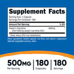 Nutricost ALCAR bottle displaying 180 servings for consistent use