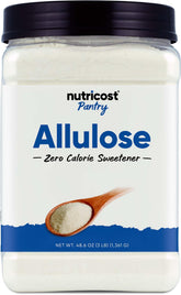 Nutricost Allulose sweetener bottle highlighting 0 calories for keto and low-carb diets.