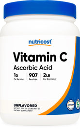 Nutricost ascorbic acid powder bottle for easy daily vitamin C intake.