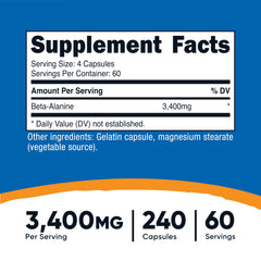 Nutricost Beta-Alanine capsules closeup highlighting 850 mg per cap for consistent dosing