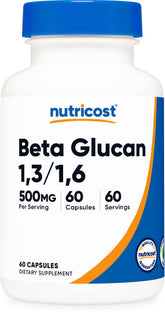Nutricost Beta Glucan 500mg bottle with capsules for daily wellness support