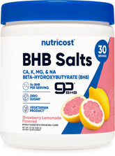 Nutricost BHB Salts Drink Mix Strawberry Lemonade bottle, refreshing energy-boosting flavor.
