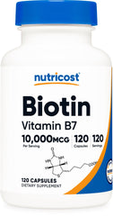 Nutricost Biotin 10000mcg capsules for daily supplementation.