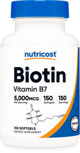 Nutricost Biotin 5000mcg softgel bottle for easy daily supplementation