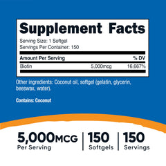 Nutricost Biotin 5000mcg softgel capsules for convenient daily wellness support