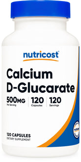 Nutricost Calcium D-Glucarate bottle front, 500mg per serving for daily use.