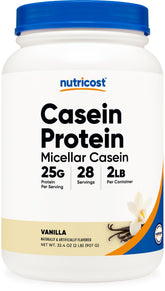 Nutricost Casein Vanilla bottle for steady overnight recovery.