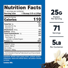 Nutricost vanilla casein powder jar shows 71 servings for daily convenience