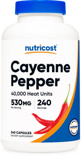 Nutricost Cayenne Pepper bottle on kitchen counter, ideal for daily spice boost.