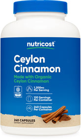 Nutricost Ceylon Cinnamon capsules bottle pour for easy daily dosing
