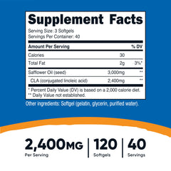 Nutricost CLA 2400mg bottle side view highlighting the potent formula