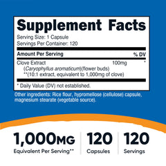 Nutricost Clove Extract capsules close-up highlights 100 mg per serving