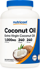 Nutricost Coconut Oil Softgels bottle front view for convenient daily supplementation