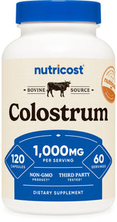 Nutricost Colostrum 1000mg bottle front showing 60 servings