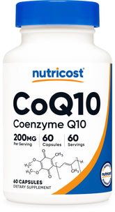 Nutricost CoQ10 200mg bottle ready for daily supplementation.
