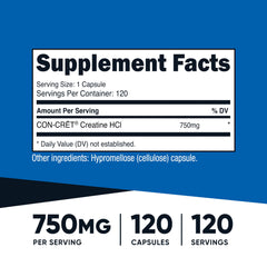 Close-up of Nutricost Creatine HCl 750mg capsules for precise dosing.