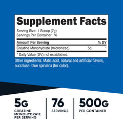 Nutricost Creatine Monohydrate Blue Raspberry scoop shows convenient serving portion.