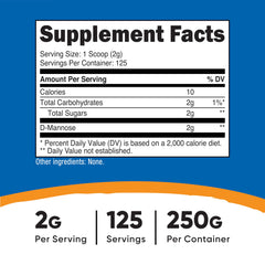 Nutricost D-Mannose powder serving scoop enables precise 2 g portions.