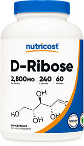 Nutricost D-Ribose bottle label shows 700mg capsules for easy dosing.