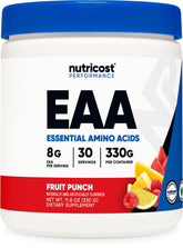 Nutricost EAA Powder Fruit Punch bottle ready for on-the-go amino acid support