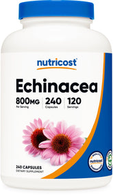 Nutricost Echinacea 800mg bottle with easy-to-swallow capsules for daily use.