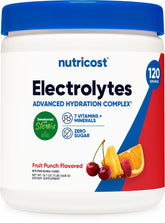 Nutricost Electrolyte Complex Powder Fruit Punch bottle for daily hydration.
