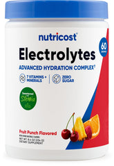 Nutricost Electrolyte Complex Powder tub front view for refreshing hydration.