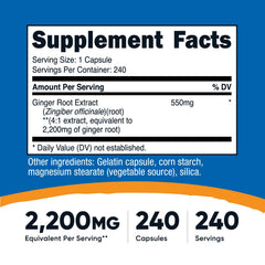 Nutricost Ginger Root Extract bottle label highlights 550 mg per serving.