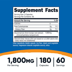 Nutricost Glucomannan bottle back with key supplement facts
