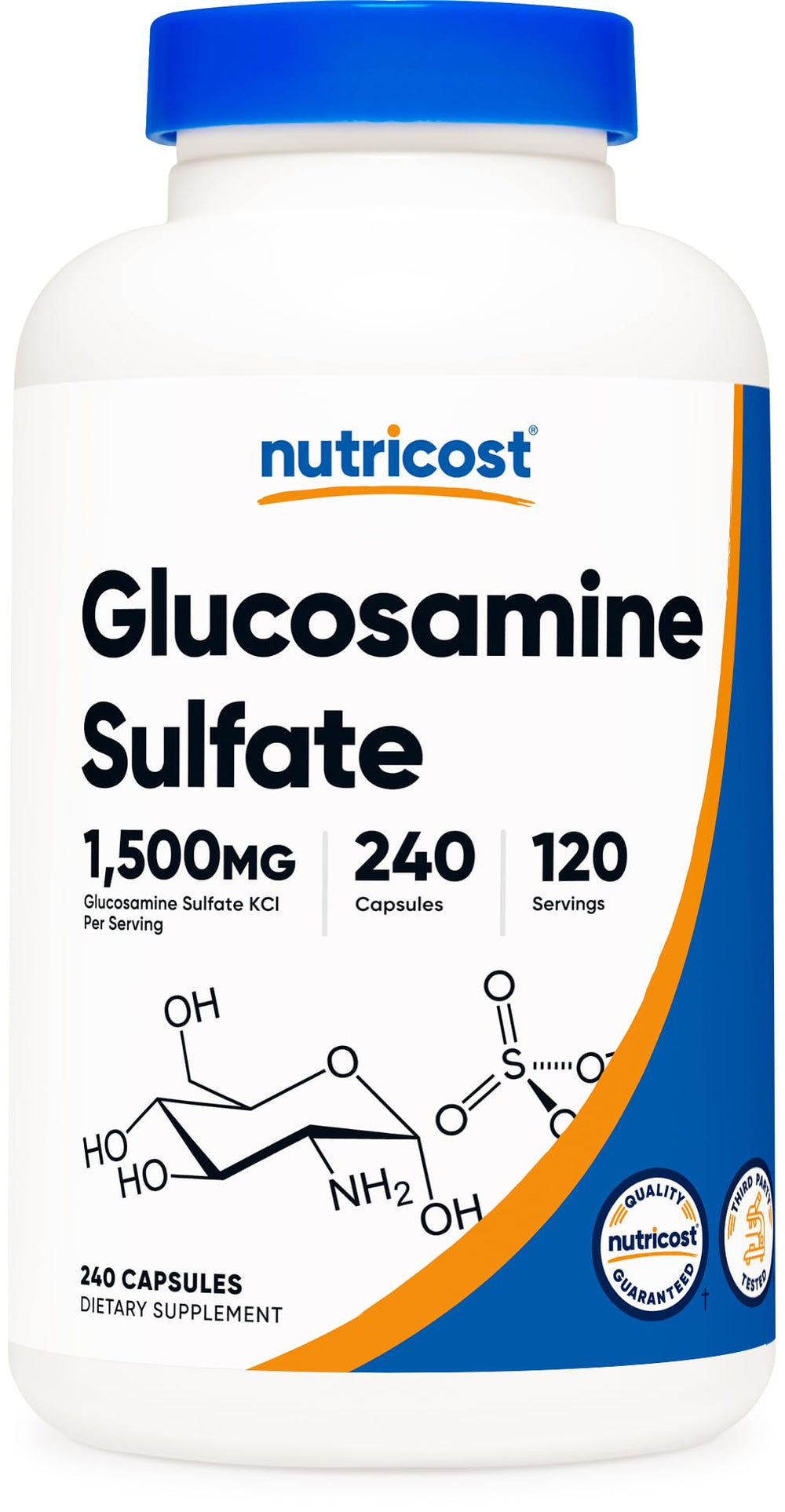 Nutricost Glucosamine Sulfate 1500mg bottle front view for daily joint support
