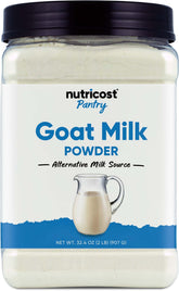 Nutricost Goat Milk Powder bottle 2lb for easy pantry storage and quick mixing.