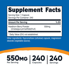 Hawthorn Berry capsules label close-up showing ingredients and vegetarian-friendly claim