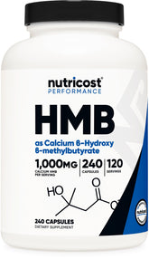 Nutricost HMB bottle front for daily training supplementation.