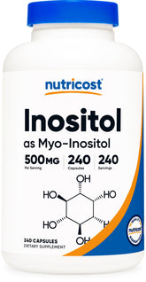 Nutricost Inositol 500mg bottle front with veggie capsules for daily dietary support.