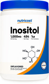 Nutricost Inositol Powder bottle highlighting gluten-free, non-GMO formulation.