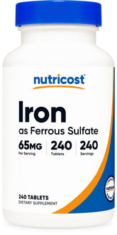 Nutricost Iron 65mg front label for daily iron support