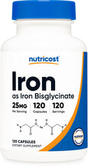Nutricost Iron Bisglycinate capsule showing the easy-to-swallow form for daily iron support