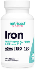 Nutricost Iron for Women 65mg bottle, convenient daily capsules.