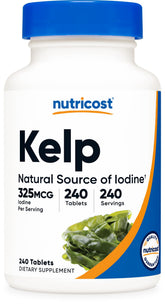 Nutricost Kelp Tablets bottle front showing the natural iodine source for daily intake