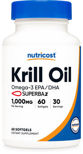 Nutricost Krill Oil 1000mg bottle front view supports daily wellness.