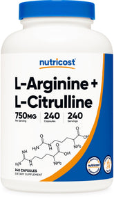Nutricost L-Arginine L-Citrulline Complex bottle for daily fitness support.