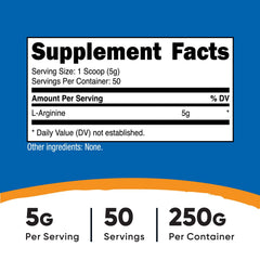 Nutricost L-Arginine powder scoop with powder for convenient dosing.