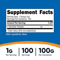 Nutricost L-Carnitine Tartrate powder scoop included for precise daily servings.